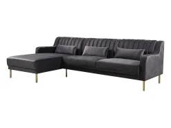 Sofá|Habitat et jardin Sofá de canto de veludo "Oliver" - 275 x 161 x 81 cm - 5 lugares - Cinza - Canto esquerdo Cinzento
