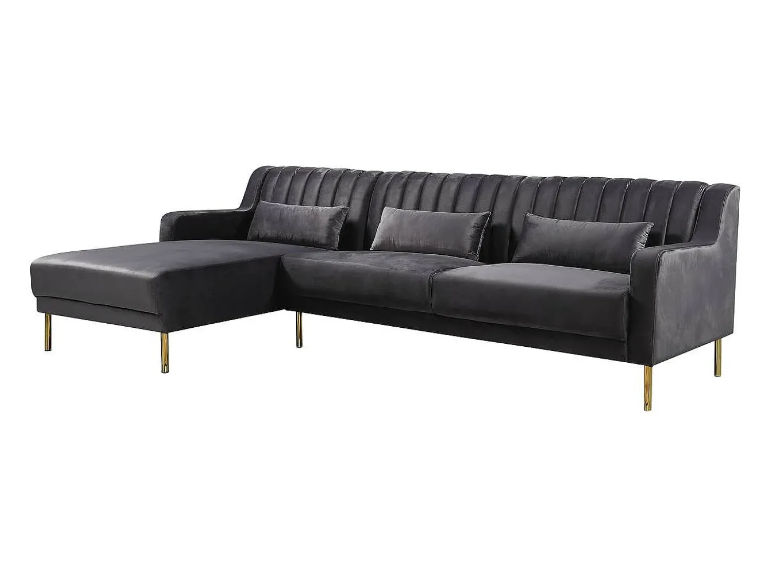 Sofá|Habitat et jardin Sofá de canto de veludo "Oliver" - 275 x 161 x 81 cm - 5 lugares - Cinza - Canto esquerdo Cinzento