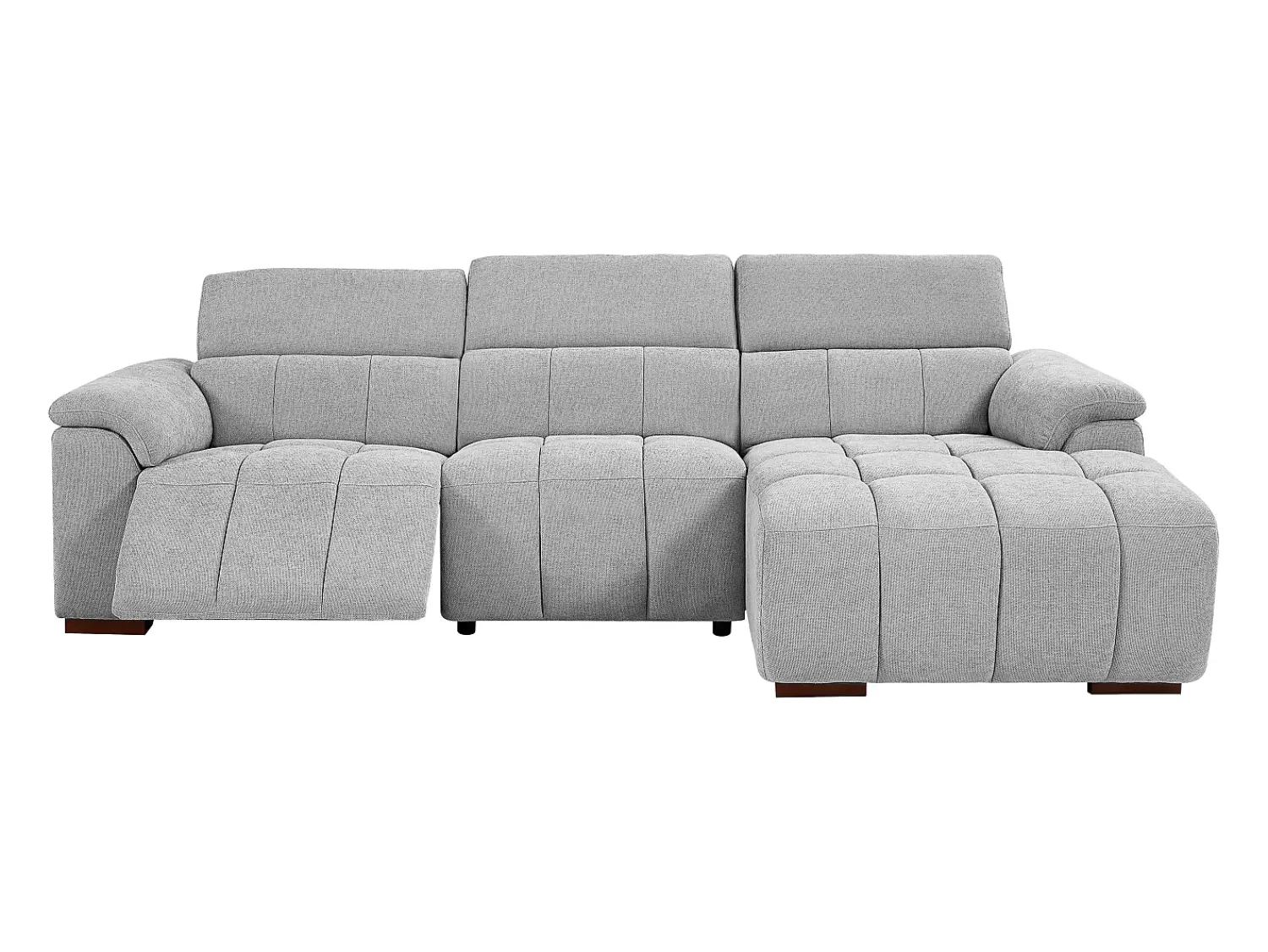 Outlet Vente-unique Sofá de canto direito articulado elétrico tecido cinza-claro efeito acolchoado MOLPICA Cinzento claro