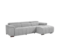 Outlet Vente-unique Sofá de canto direito articulado elétrico tecido cinza-claro efeito acolchoado MOLPICA Cinzento claro