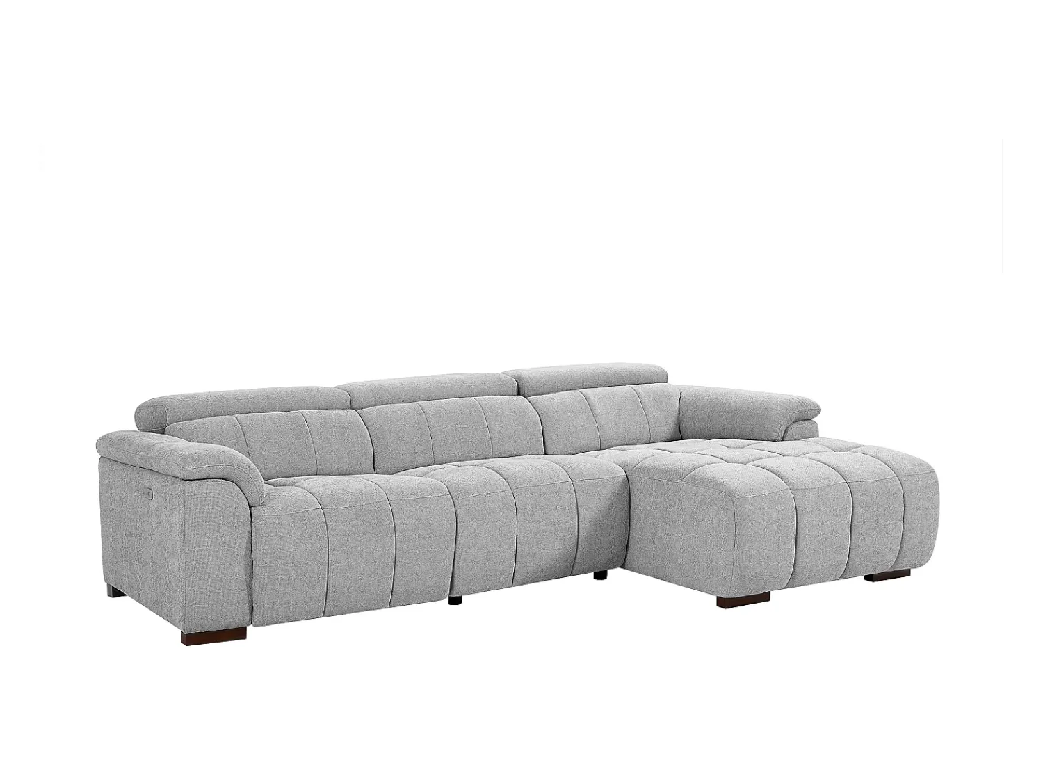 Outlet Vente-unique Sofá de canto direito articulado elétrico tecido cinza-claro efeito acolchoado MOLPICA Cinzento claro