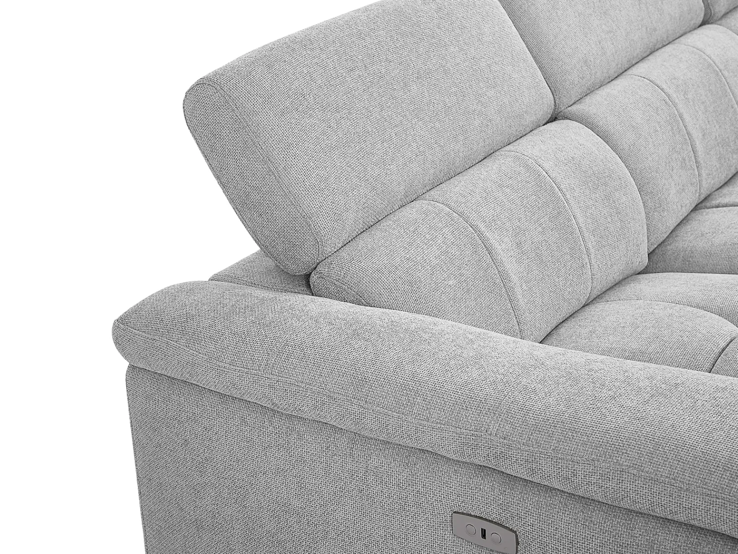 Outlet Vente-unique Sofá de canto direito articulado elétrico tecido cinza-claro efeito acolchoado MOLPICA Cinzento claro