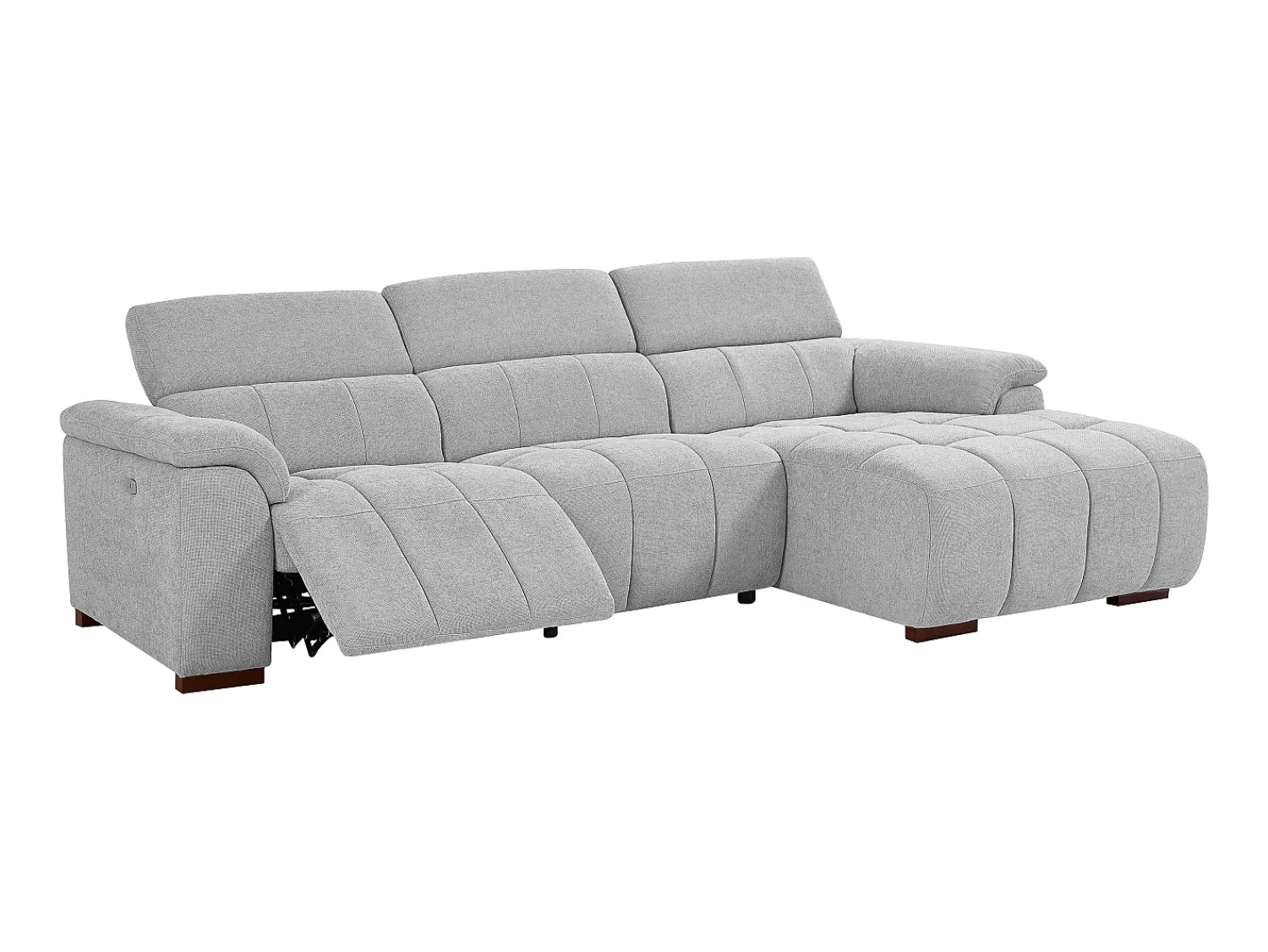Outlet Vente-unique Sofá de canto direito articulado elétrico tecido cinza-claro efeito acolchoado MOLPICA Cinzento claro