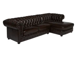 Sofá|LINEA SOFA Sofá de canto direito chesterfield 100% pele BRENTON Castanho chocolate
