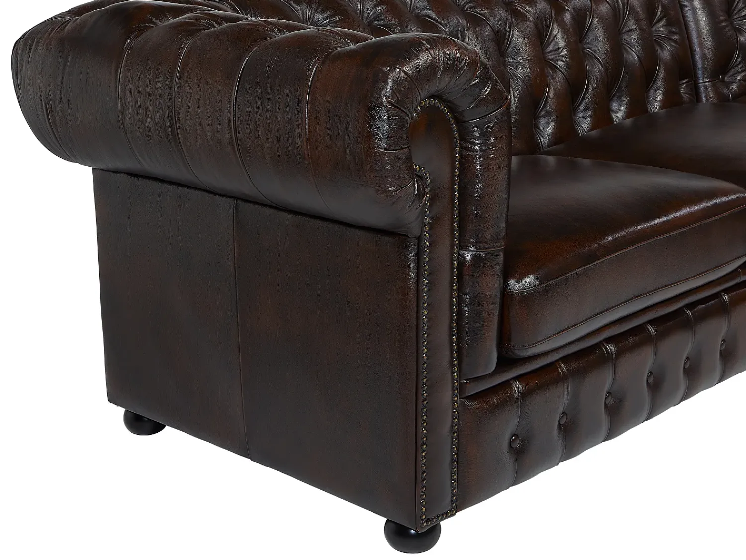 Sofá|LINEA SOFA Sofá de canto direito chesterfield 100% pele BRENTON Castanho chocolate