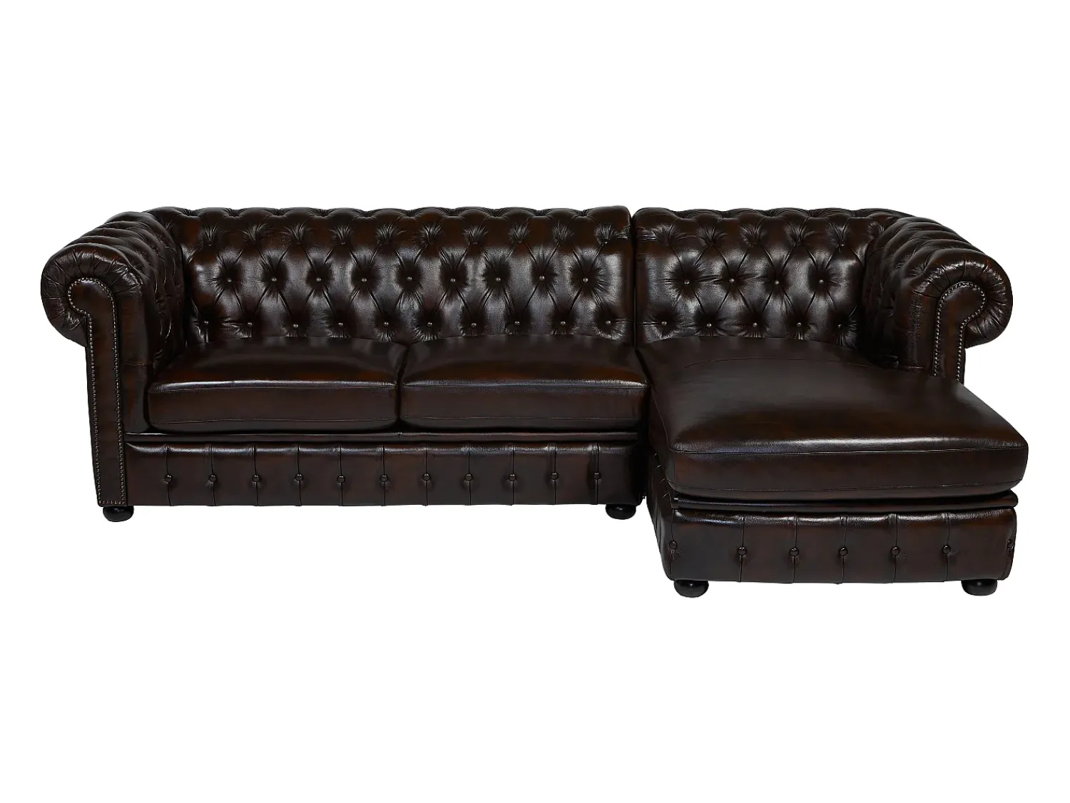 Sofá|LINEA SOFA Sofá de canto direito chesterfield 100% pele BRENTON Castanho chocolate