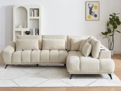 Online Vente-unique Sofá de canto direito com encosto reclinável em veludo texturizado MAVIRO Bege