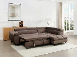 Sofá|Vente-unique Sofá de canto direito convertível em veludo NIACATO Taupe