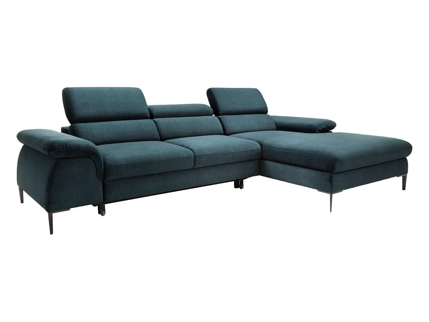 Clearance Vente-unique Sofá de canto direito convertível em veludo azul-escuro design SEPINA de Pascal Morabito Azul escuro