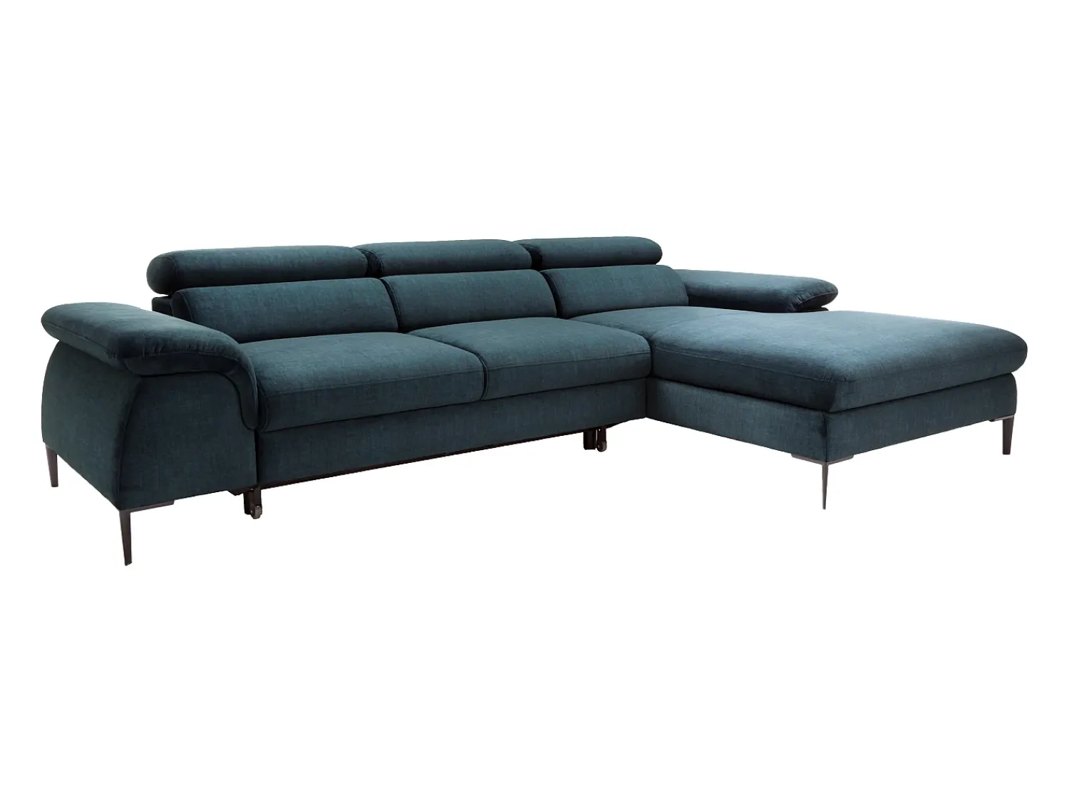 Clearance Vente-unique Sofá de canto direito convertível em veludo azul-escuro design SEPINA de Pascal Morabito Azul escuro