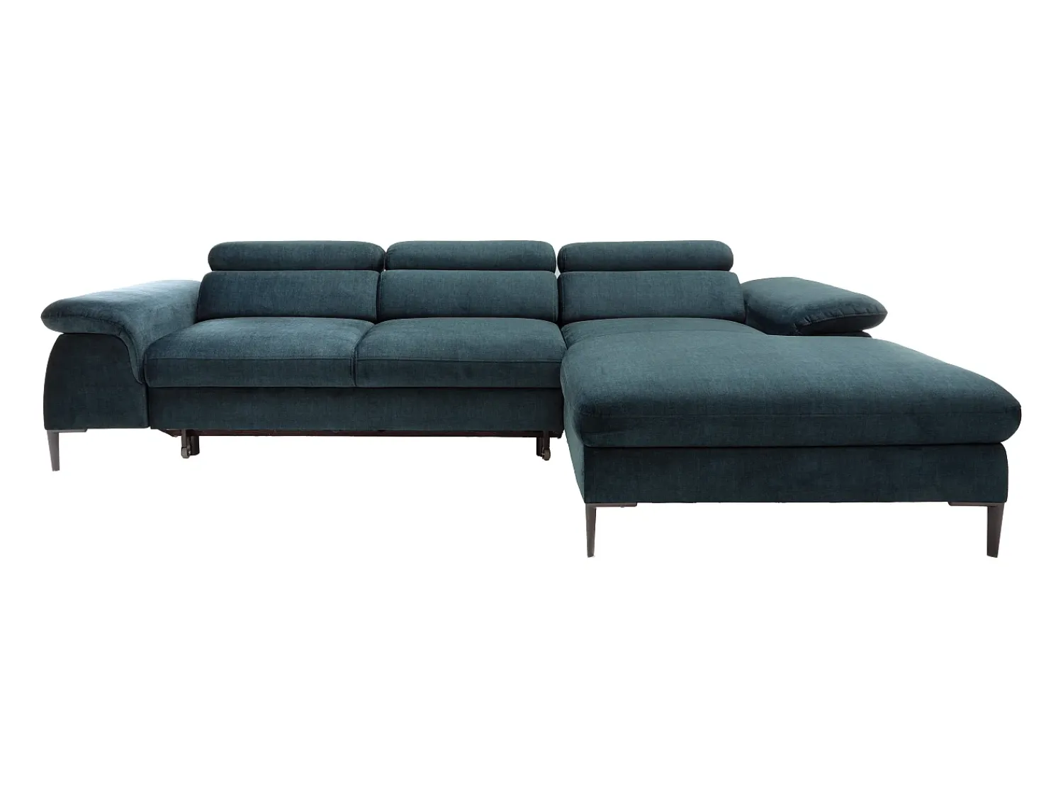 Clearance Vente-unique Sofá de canto direito convertível em veludo azul-escuro design SEPINA de Pascal Morabito Azul escuro