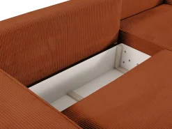 Sofá*Vente-unique Sofá de canto direito convertível em veludo canelado AMELIA Terracota