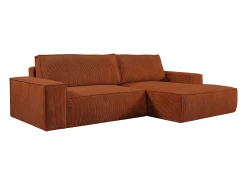 Sofá*Vente-unique Sofá de canto direito convertível em veludo canelado AMELIA Terracota