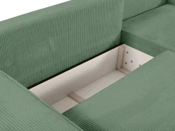 Vente-unique Sofá de canto direito convertível em veludo canelado verde amêndoa AMELIA^ Sofá
