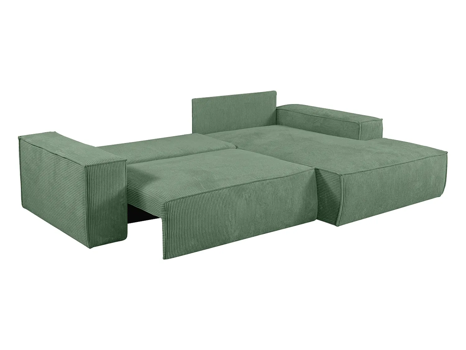 Vente-unique Sofá de canto direito convertível em veludo canelado verde amêndoa AMELIA^ Sofá