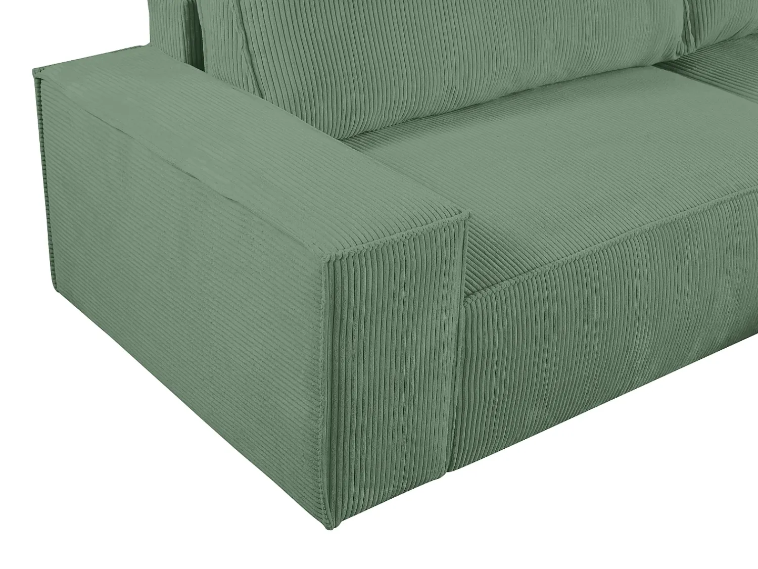 Vente-unique Sofá de canto direito convertível em veludo canelado verde amêndoa AMELIA^ Sofá