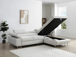 Discount Vente-unique Sofá de canto direito convertível veludo canelado NURAZIO Bege