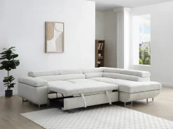 Discount Vente-unique Sofá de canto direito convertível veludo canelado NURAZIO Bege