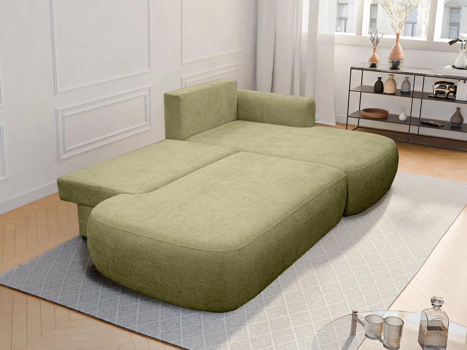 Sofá*Maison Céphy Sofá de canto direito convertível tecido chenille verde BROCARO de Caqui