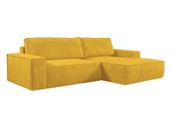 Clearance Vente-unique Sofá de canto direito convertível em veludo canelado AMELIA Amarelo