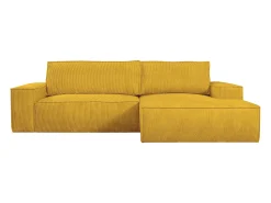 Clearance Vente-unique Sofá de canto direito convertível em veludo canelado AMELIA Amarelo