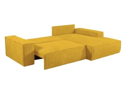 Clearance Vente-unique Sofá de canto direito convertível em veludo canelado AMELIA Amarelo
