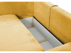 Best Vente-unique Sofá de canto direito convertível em veludo canelado amarelo - TEODORA de PASCAL MORABITO Amarelo mostarda