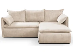 Sofá|Vente-unique Sofá de canto direito convertível em veludo canelado - TEODORA Bege