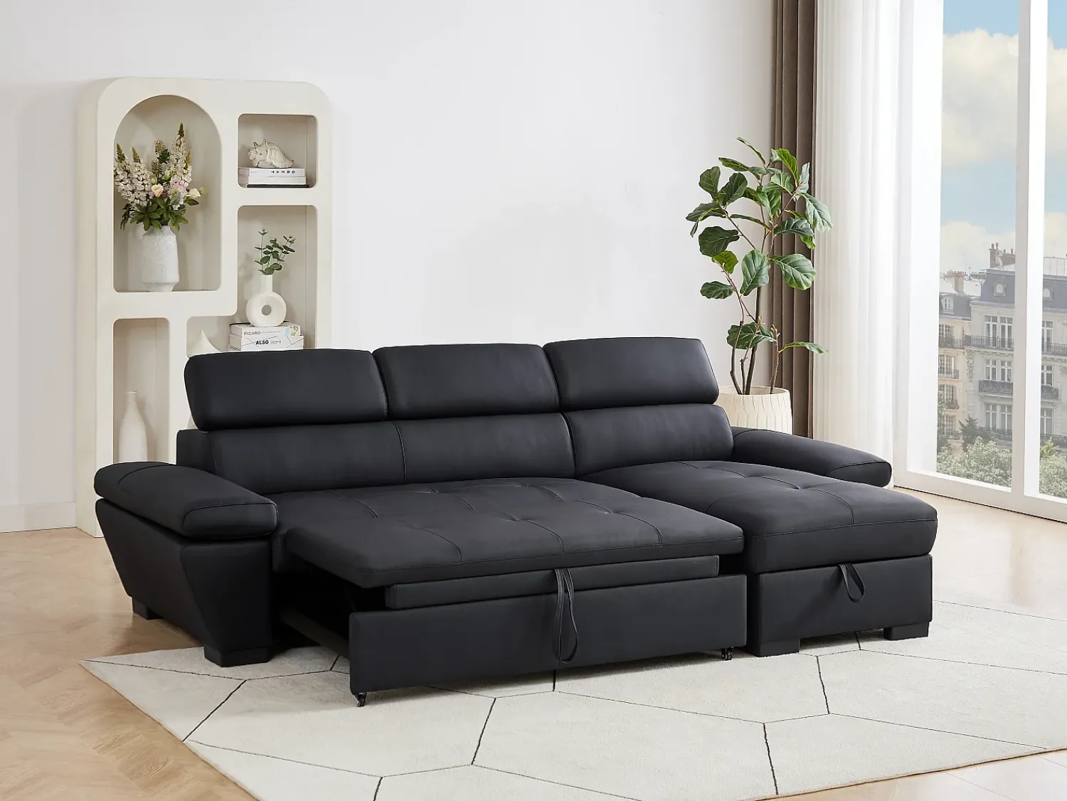 LINEA SOFA Sofá de canto direito conversível em couro JONOVA^ Sofá