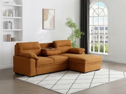 Discount Vente-unique Sofá de canto direito conversível em tecido ULENIO Terracota