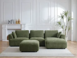 Sofá*Vente-unique Sofá de canto direito e pufe em tecido TINDRALO Verde