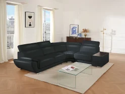 Sofá|LINEA SOFA Sofá de canto direito em pele de vaca NAHIA Preto