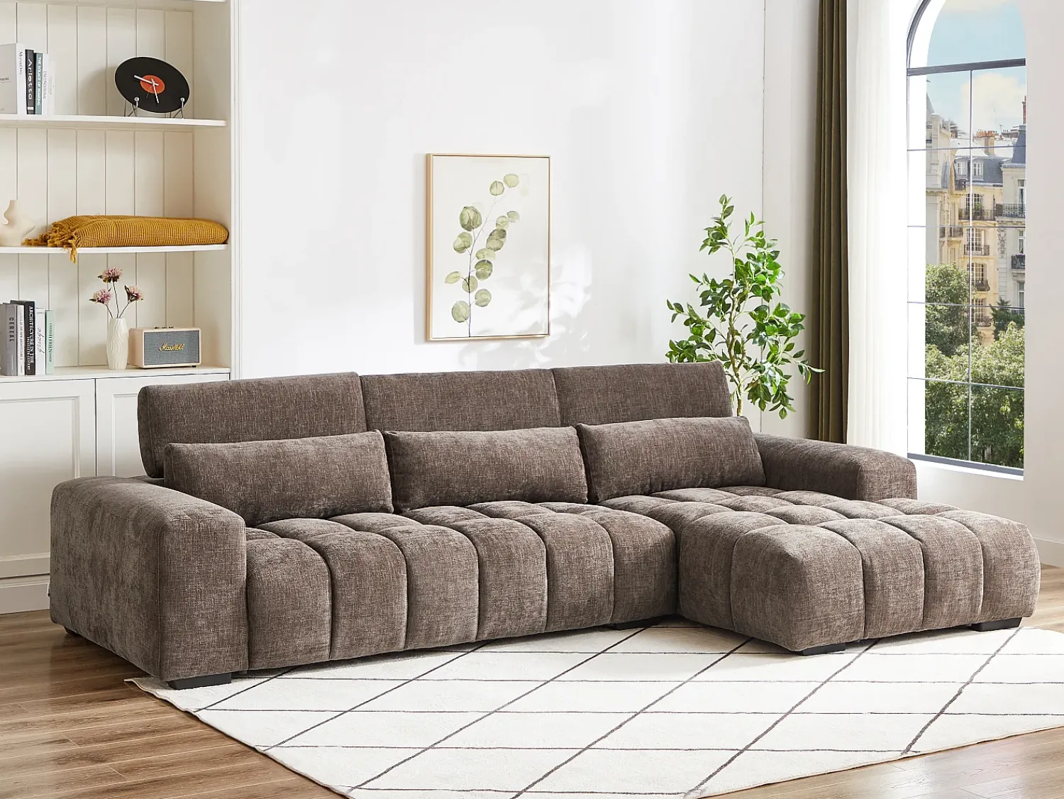 Outlet Vente-unique Sofá de canto direito em tecido texturizado LOPONZA Taupe