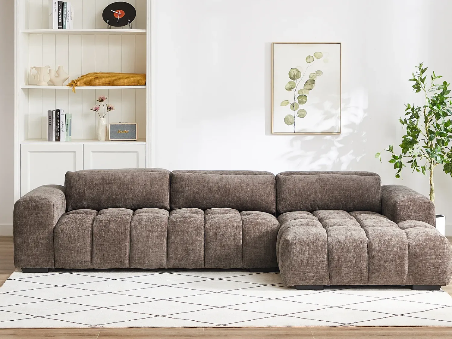 Outlet Vente-unique Sofá de canto direito em tecido texturizado LOPONZA Taupe