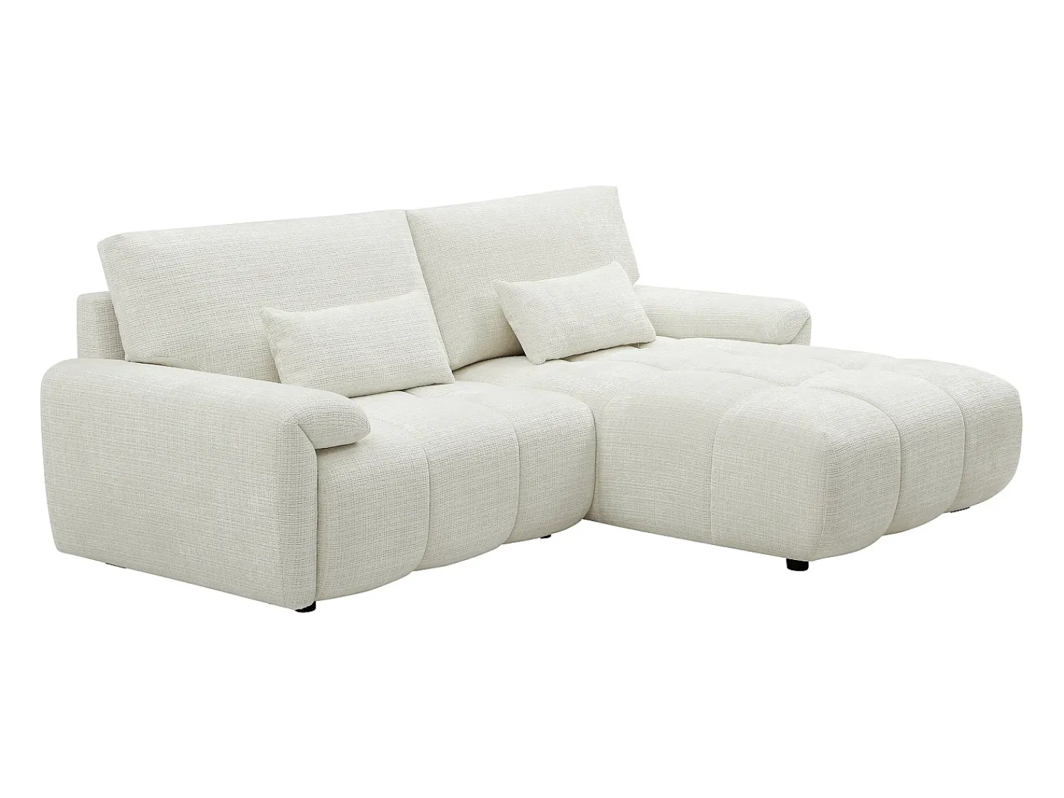 Vente-unique Sofá de canto direito em tecido chenille branco-pérola ANELKO^ Sofá