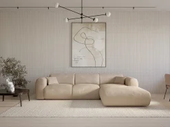 New Maison Céphy Sofá de canto direito em veludo canelado fino estilo design POGNI da Bege