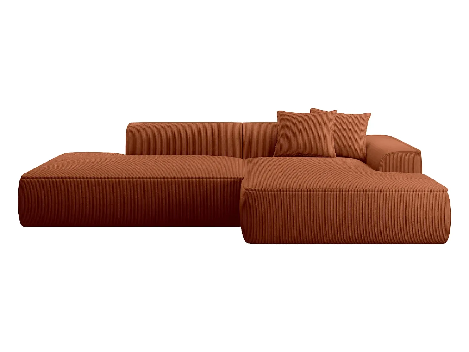 Vente-unique Sofá de canto direito em veludo canelado terracotta ERYNEL^ Sofá