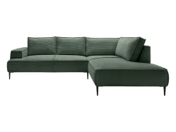 Discount Vente-unique Sofá de canto direito grande veludo canelado - GINETO Verde pinho