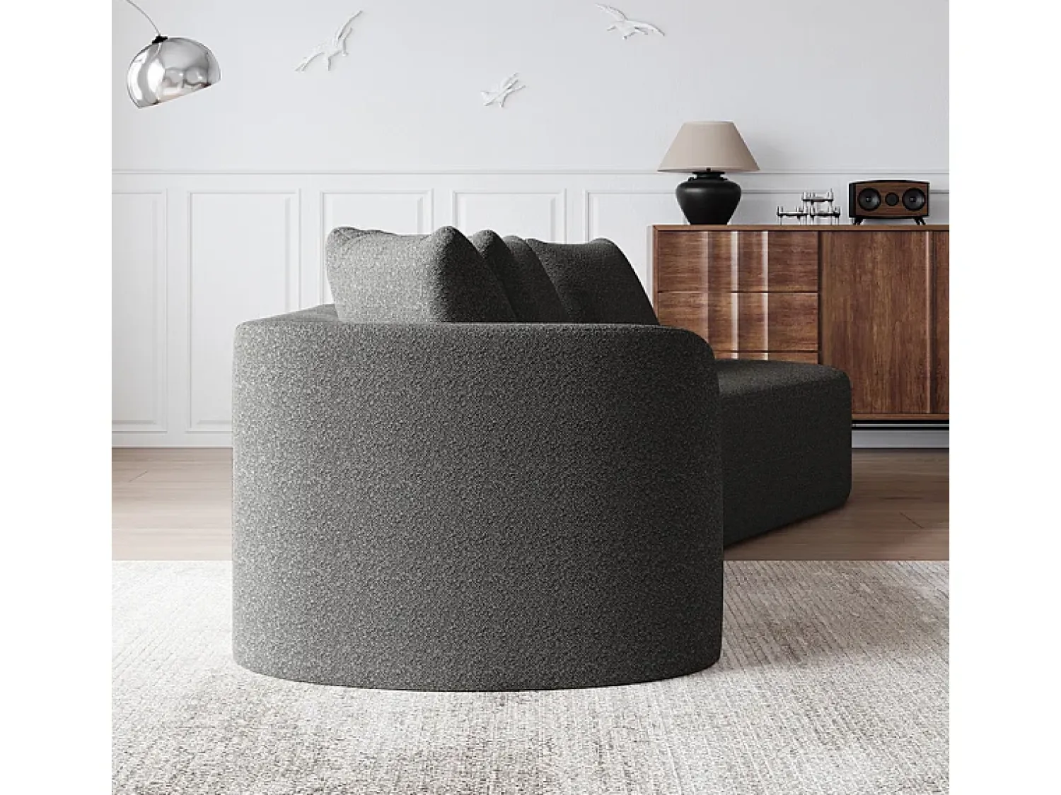 Sofá|DripeX Sofá de Canto Direito Moderno Superdimensionado 4 Lugares, com 4 Almofadas, Chaise Longue Curva, Tecido Chenille, Cinza Antracito Cinza antracite