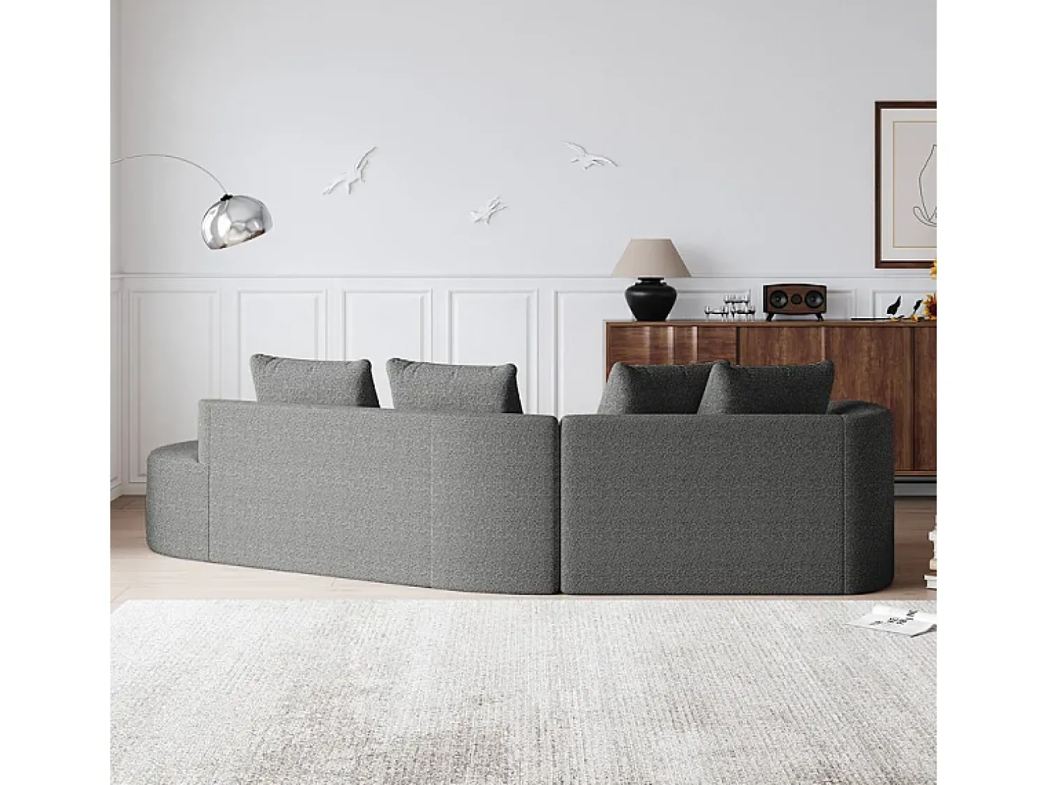 Sofá|DripeX Sofá de Canto Direito Moderno Superdimensionado 4 Lugares, com 4 Almofadas, Chaise Longue Curva, Tecido Chenille, Cinza Antracito Cinza antracite