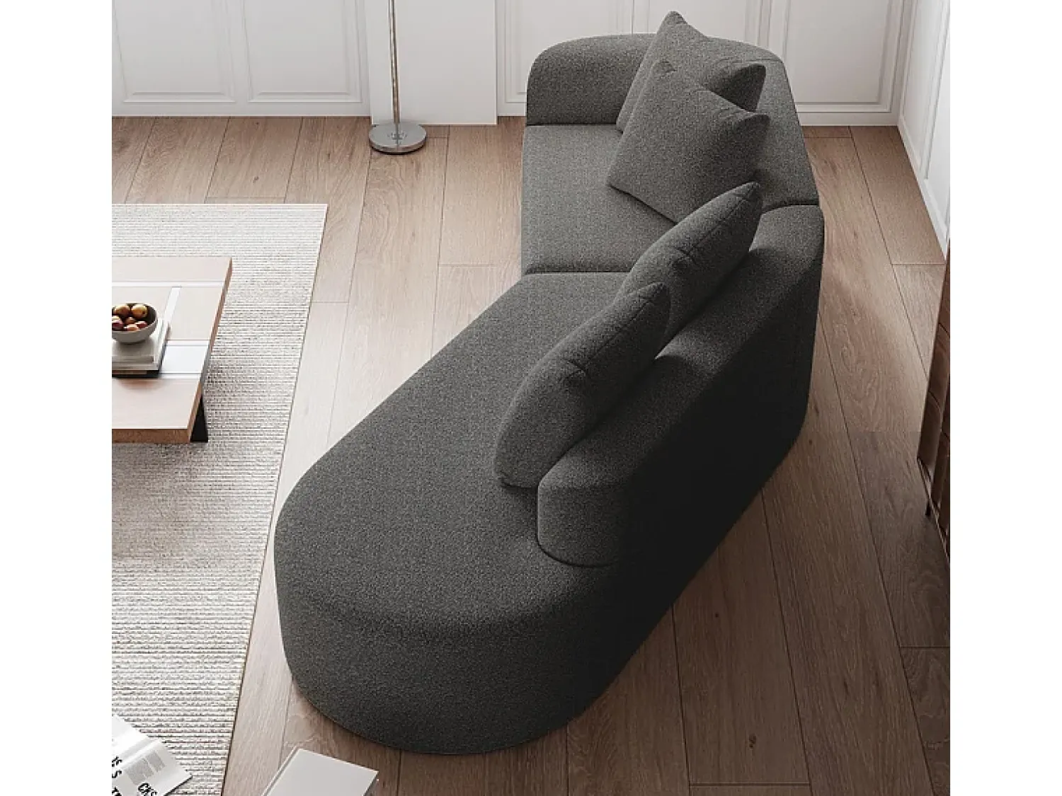 Sofá|DripeX Sofá de Canto Direito Moderno Superdimensionado 4 Lugares, com 4 Almofadas, Chaise Longue Curva, Tecido Chenille, Cinza Antracito Cinza antracite