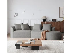 DripeX Sofá de Canto Direito Moderno Superdimensionado 4 Lugares, com 4 Almofadas, Chaise Longue Curva, Tecido Chenille, Cinza Claro^ Sofá