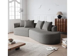 DripeX Sofá de Canto Direito Moderno Superdimensionado 4 Lugares, com 4 Almofadas, Chaise Longue Curva, Tecido Chenille, Cinza Claro^ Sofá