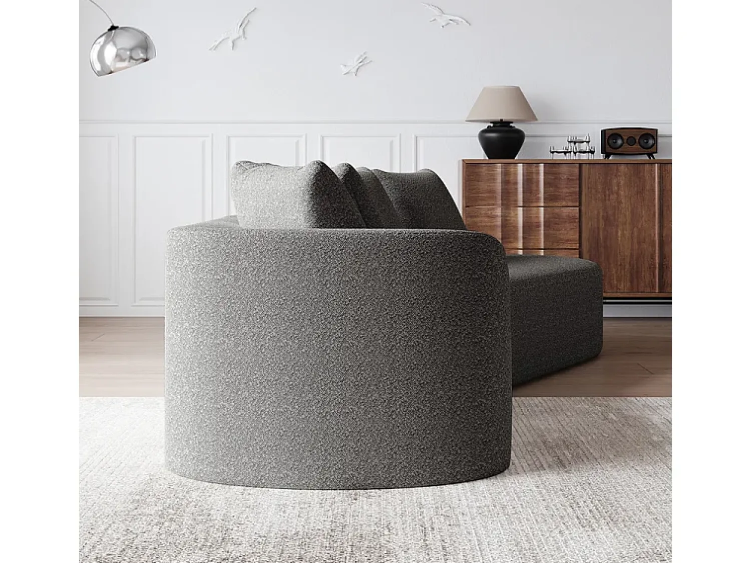 DripeX Sofá de Canto Direito Moderno Superdimensionado 4 Lugares, com 4 Almofadas, Chaise Longue Curva, Tecido Chenille, Cinza Claro^ Sofá