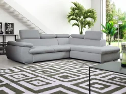 New Vente-unique Sofá de canto direito modular em tecido cinza claro FABIEN Cinzento claro