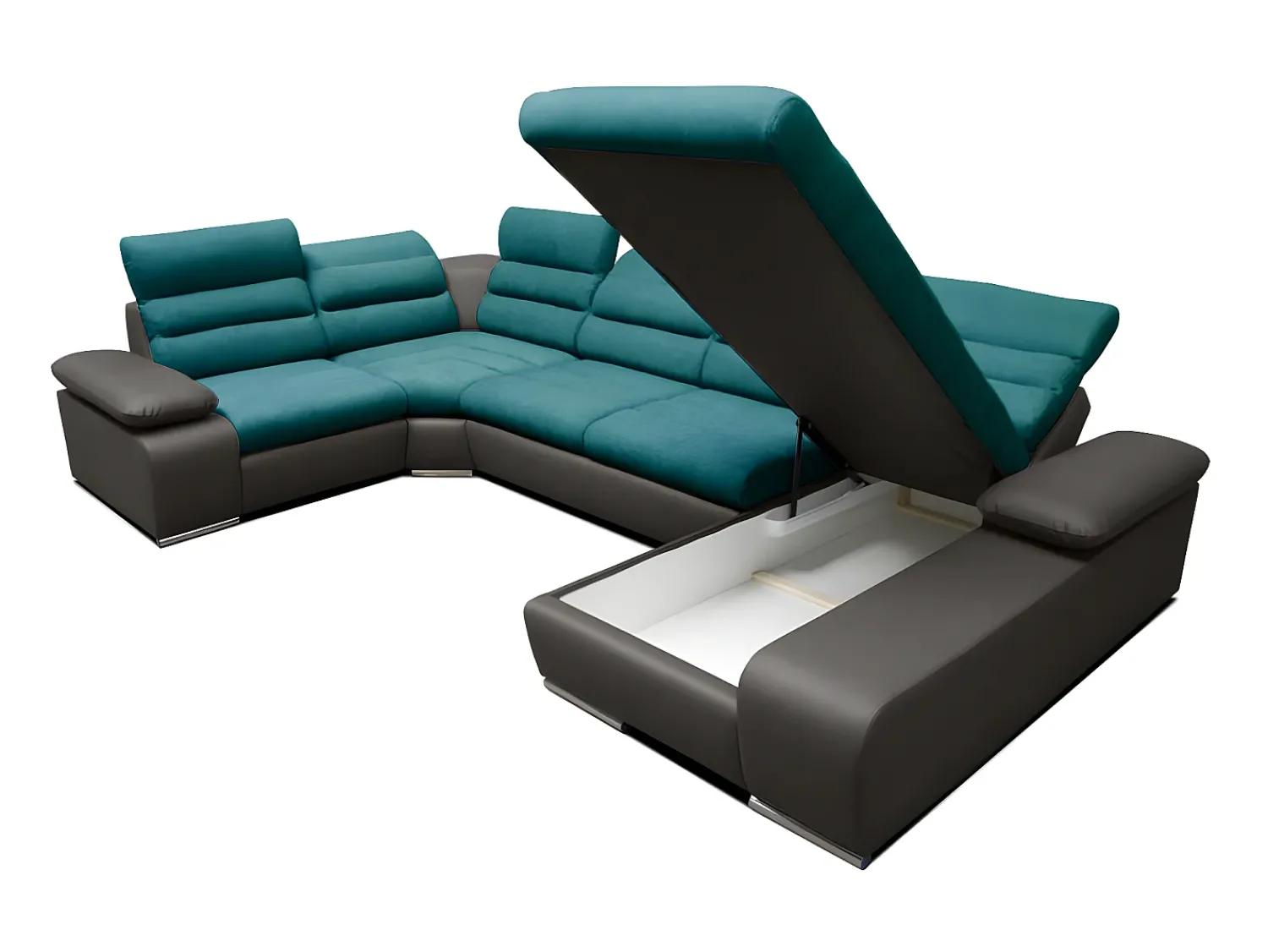 Sale Vente-unique Sofá de canto direito modular azul e cinzento BOILEAU Cinza antracite / Azul turquesa