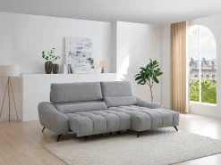 Discount Vente-unique Sofá de canto direito reclinável com assento deslizante em tecido cinza ELOSIA Cinzento