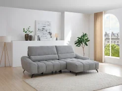 Discount Vente-unique Sofá de canto direito reclinável com assento deslizante em tecido cinza ELOSIA Cinzento