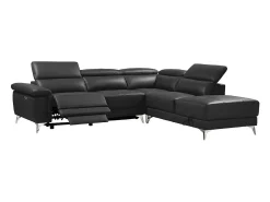 Hot LINEA SOFA Sofá de canto direito relax elétrico em pele Cinza - PASCALINE Cinza antracite