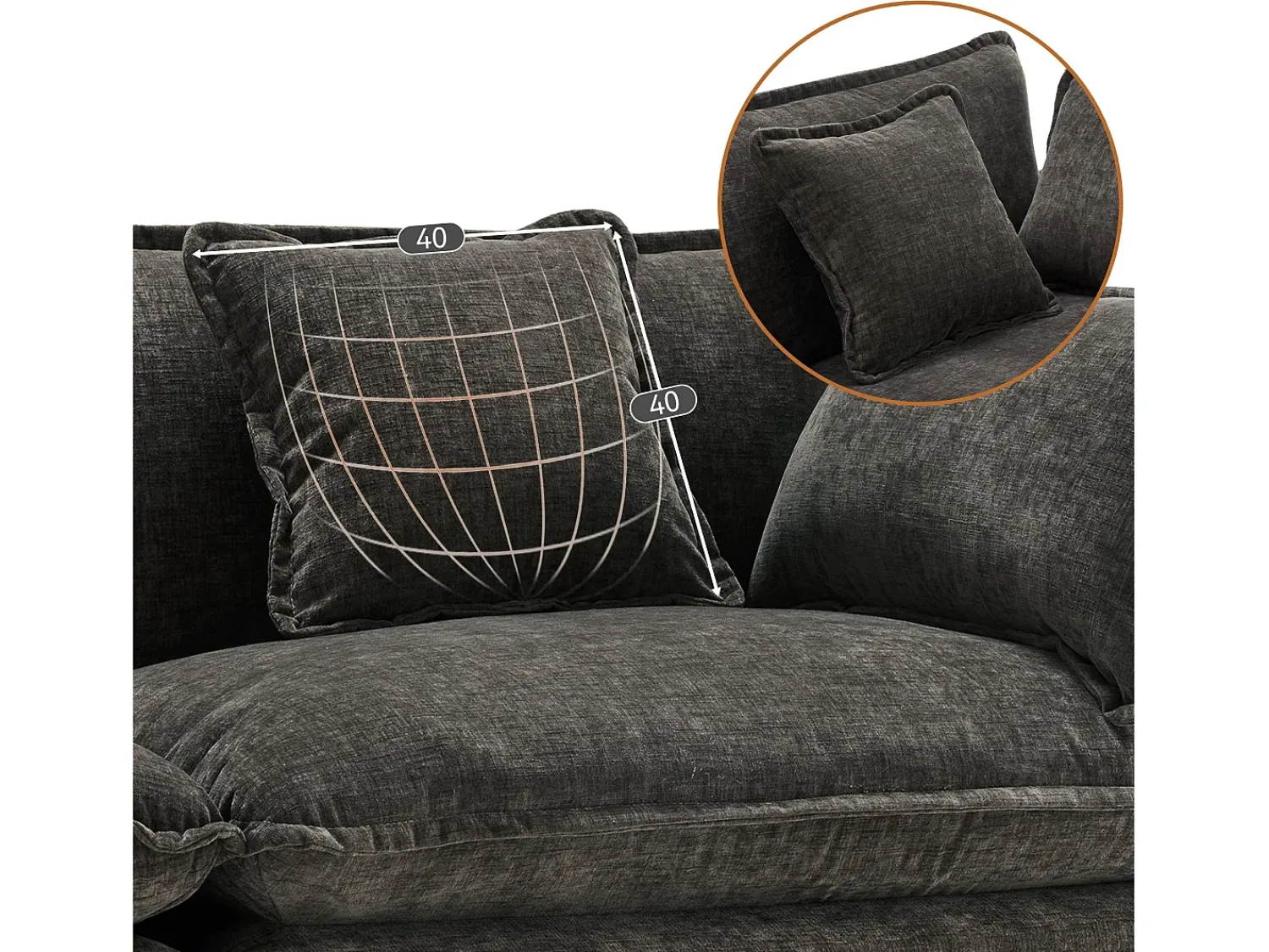 Discount ModernLuxe Sofá de canto em chenille de 3 lugares - com apoio para os pés modular - Cinza Cinzento